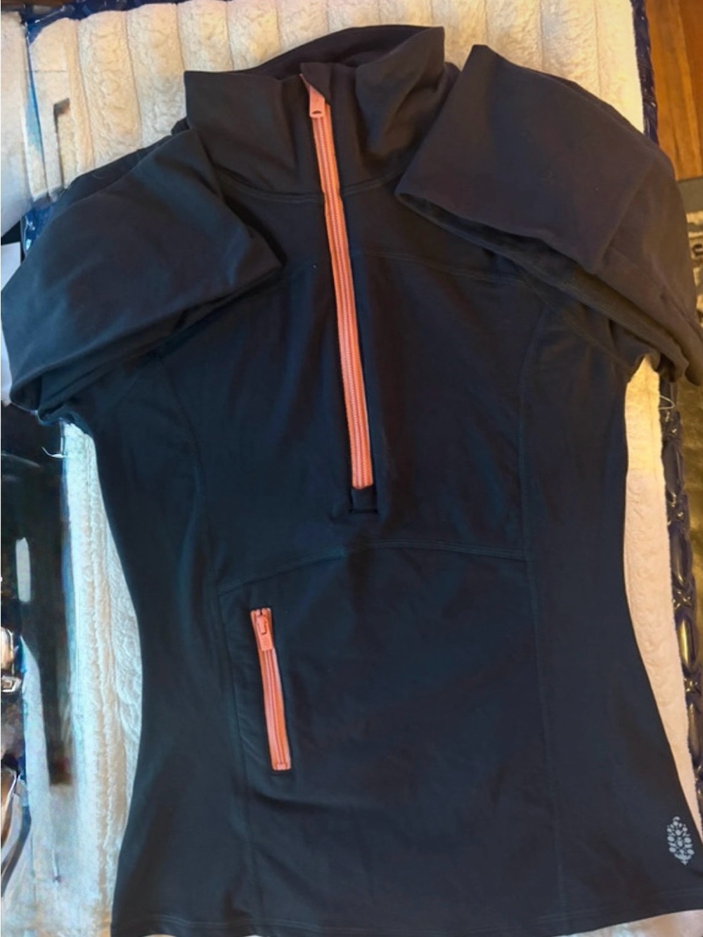 Free People Movement Women's Black Quarter-Zip Performance Top with Coral Zipper
